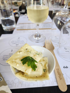A Taste of Italy - prawn and crab ravioli and glass of wine