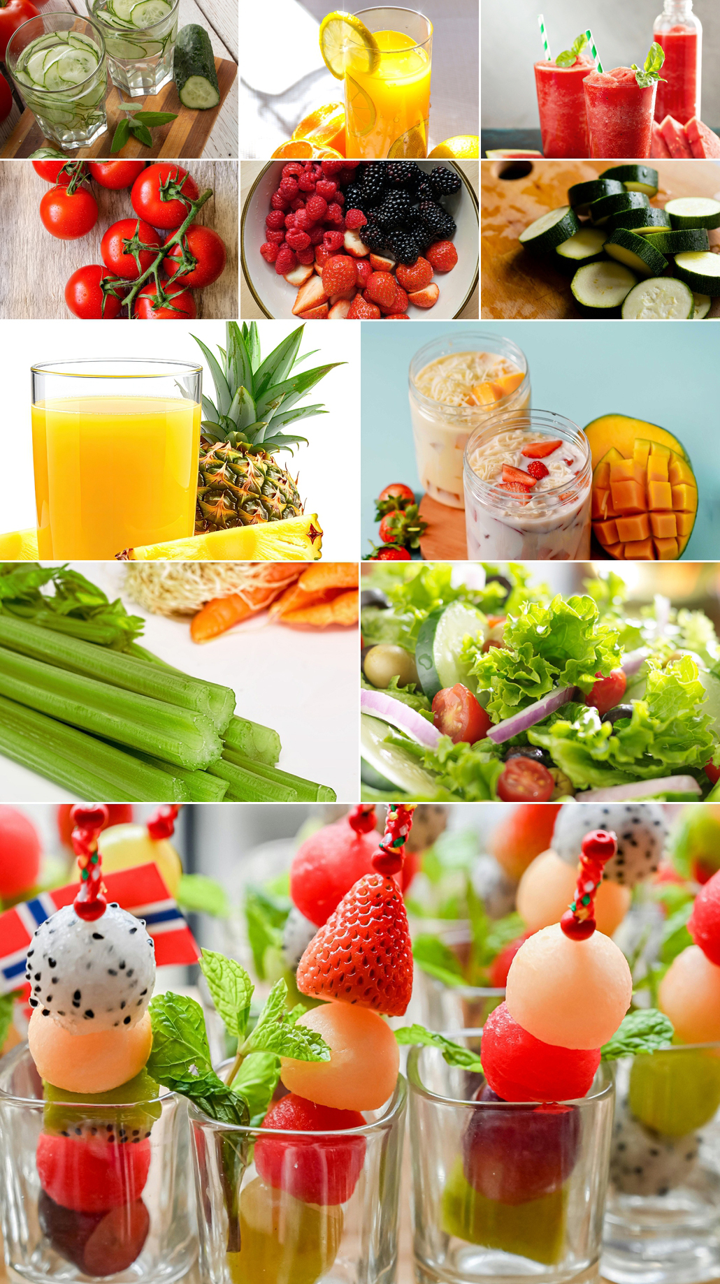 Thirst-quenching summer foods - collage
