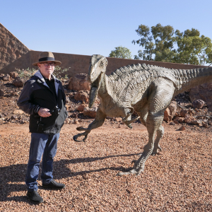 Peter Woodland at the Australian Age of Dinosaurs Museum in Winton, Queensland on the Queensland Dinosaur Trail.