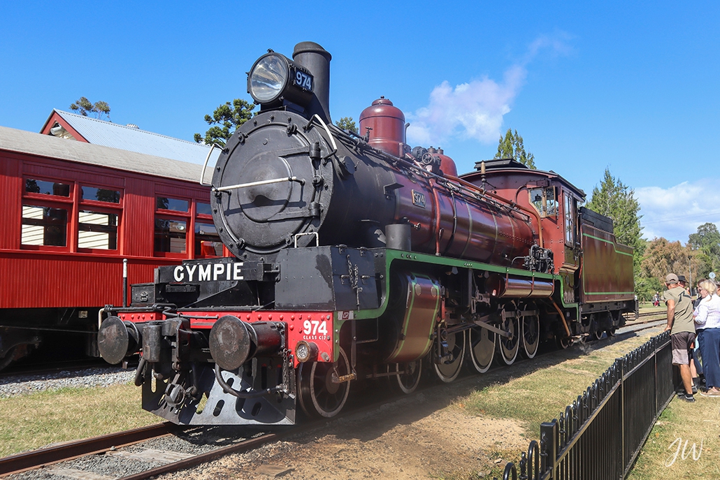 slow travel essentials Australia - Mary Valley Rattler steam locomotive 974 in Gympie Queensland