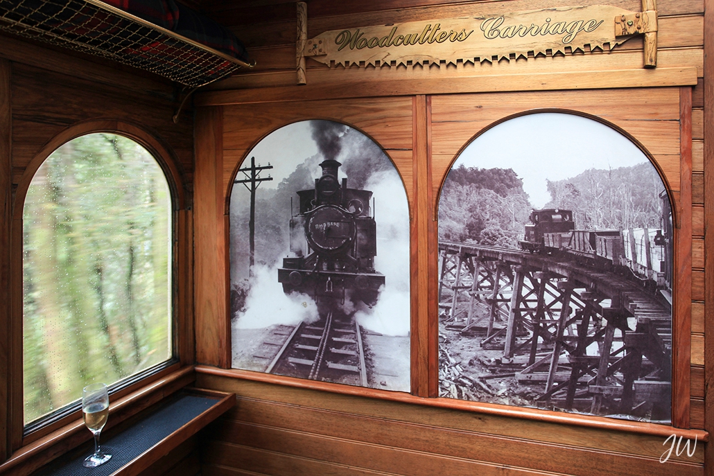 slow travel essentials Australia - Woodcutters carriage interior on West Coast Wilderness Railway Tasmania