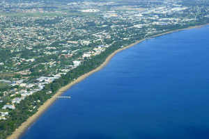 Aerial view Hervey Bay coastline Fraser Coast Queensland Esplanade and shoreline