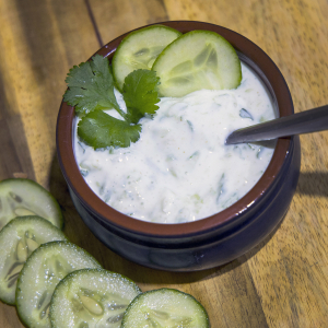Eat with homemade cucumber raita with fresh cucumber slices and coriander.