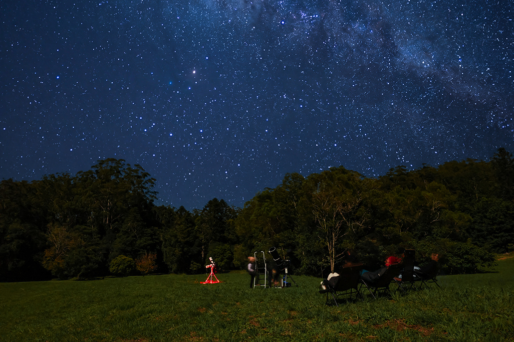 Luxury clear dome accommodation overlooking the Sunshine Coast Hinterland at sunset